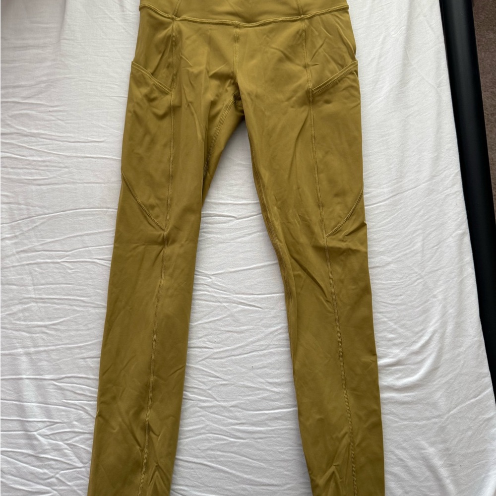 Lululemon Fast and Free Mustard Yellow High-Waisted Leggings with pockets